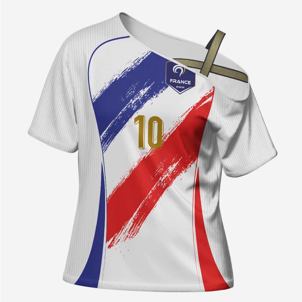 Custom France Foorball Cross Shoulder Shirt Les Bleus Tricolor Brush Style - Wonder Print Shop