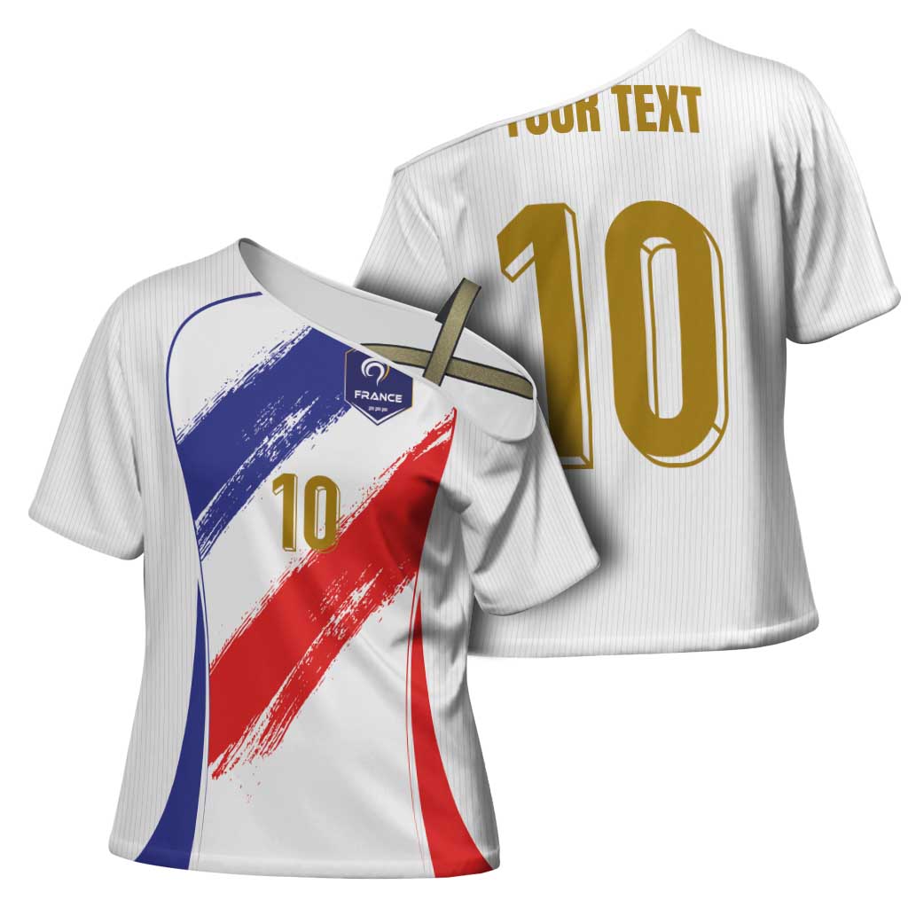 Custom France Foorball Cross Shoulder Shirt Les Bleus Tricolor Brush Style - Wonder Print Shop