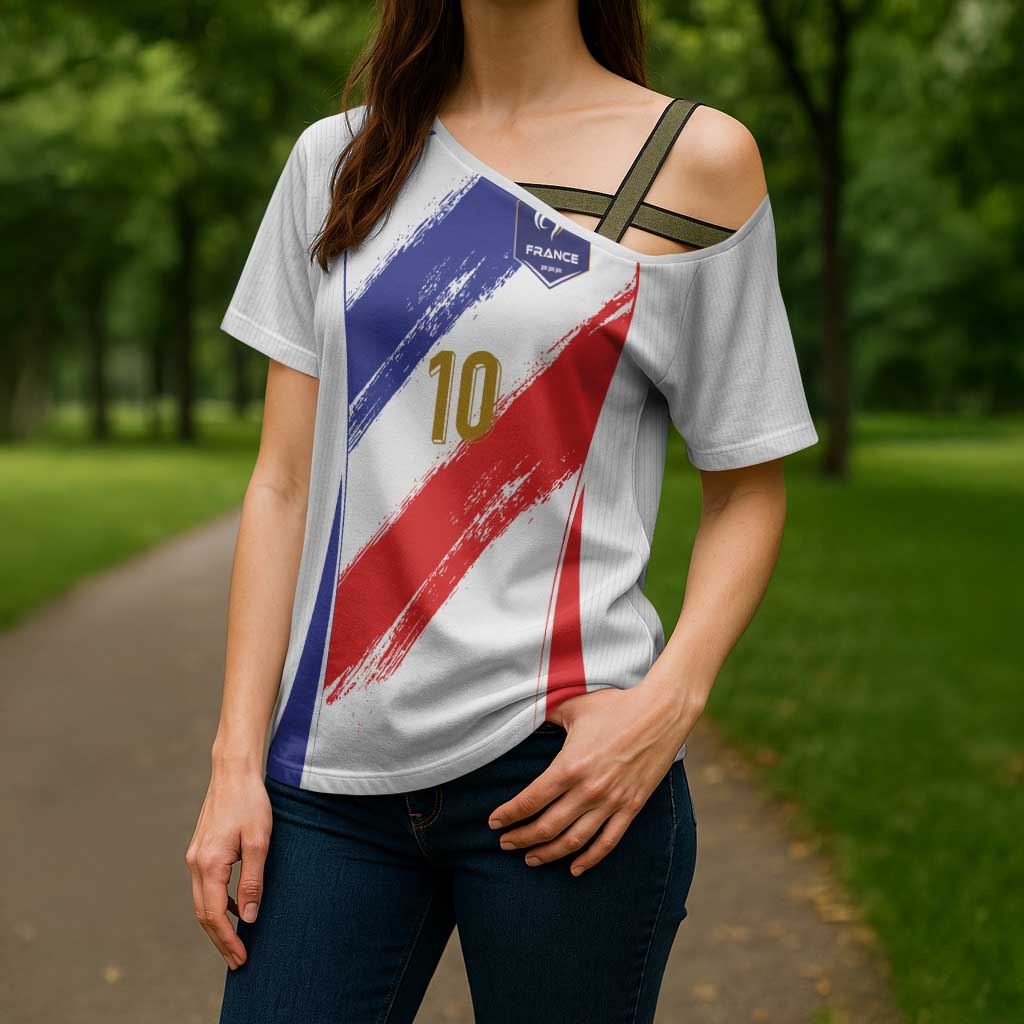 Custom France Foorball Cross Shoulder Shirt Les Bleus Tricolor Brush Style - Wonder Print Shop