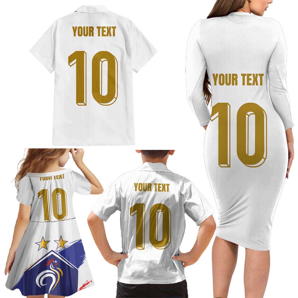 Custom France Foorball Family Matching Long Sleeve Bodycon Dress and Hawaiian Shirt Les Bleus Tricolor Brush Style - Wonder Print Shop