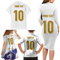 Custom France Foorball Family Matching Long Sleeve Bodycon Dress and Hawaiian Shirt Les Bleus Tricolor Brush Style - Wonder Print Shop