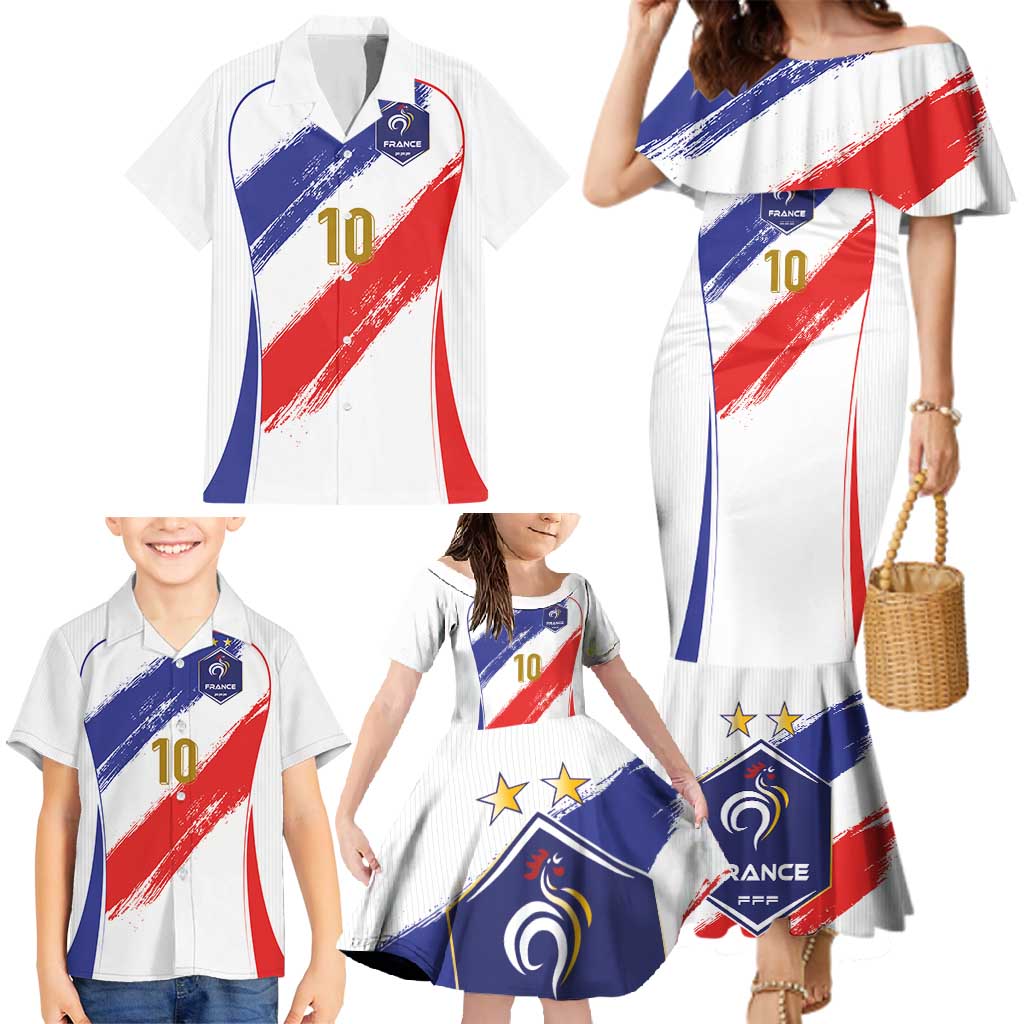 Custom France Foorball Family Matching Mermaid Dress and Hawaiian Shirt Les Bleus Tricolor Brush Style - Wonder Print Shop