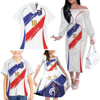 Custom France Foorball Family Matching Off The Shoulder Long Sleeve Dress and Hawaiian Shirt Les Bleus Tricolor Brush Style - Wonder Print Shop