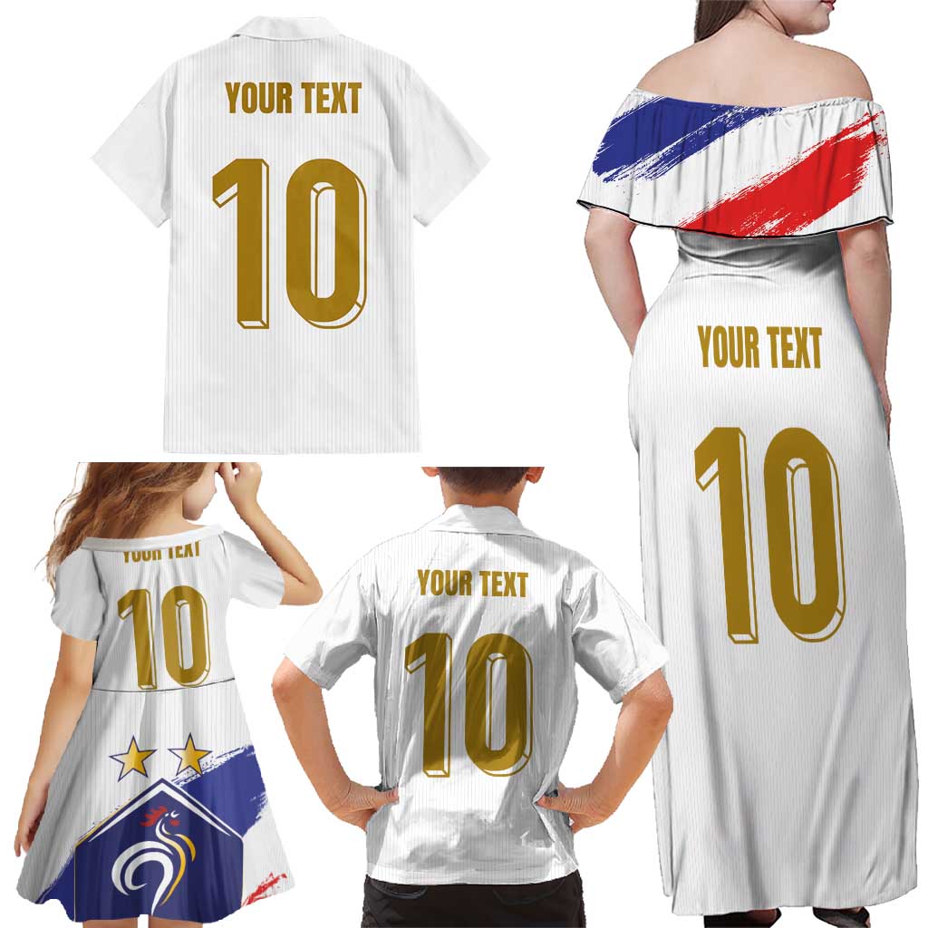 Custom France Foorball Family Matching Off Shoulder Maxi Dress and Hawaiian Shirt Les Bleus Tricolor Brush Style - Wonder Print Shop