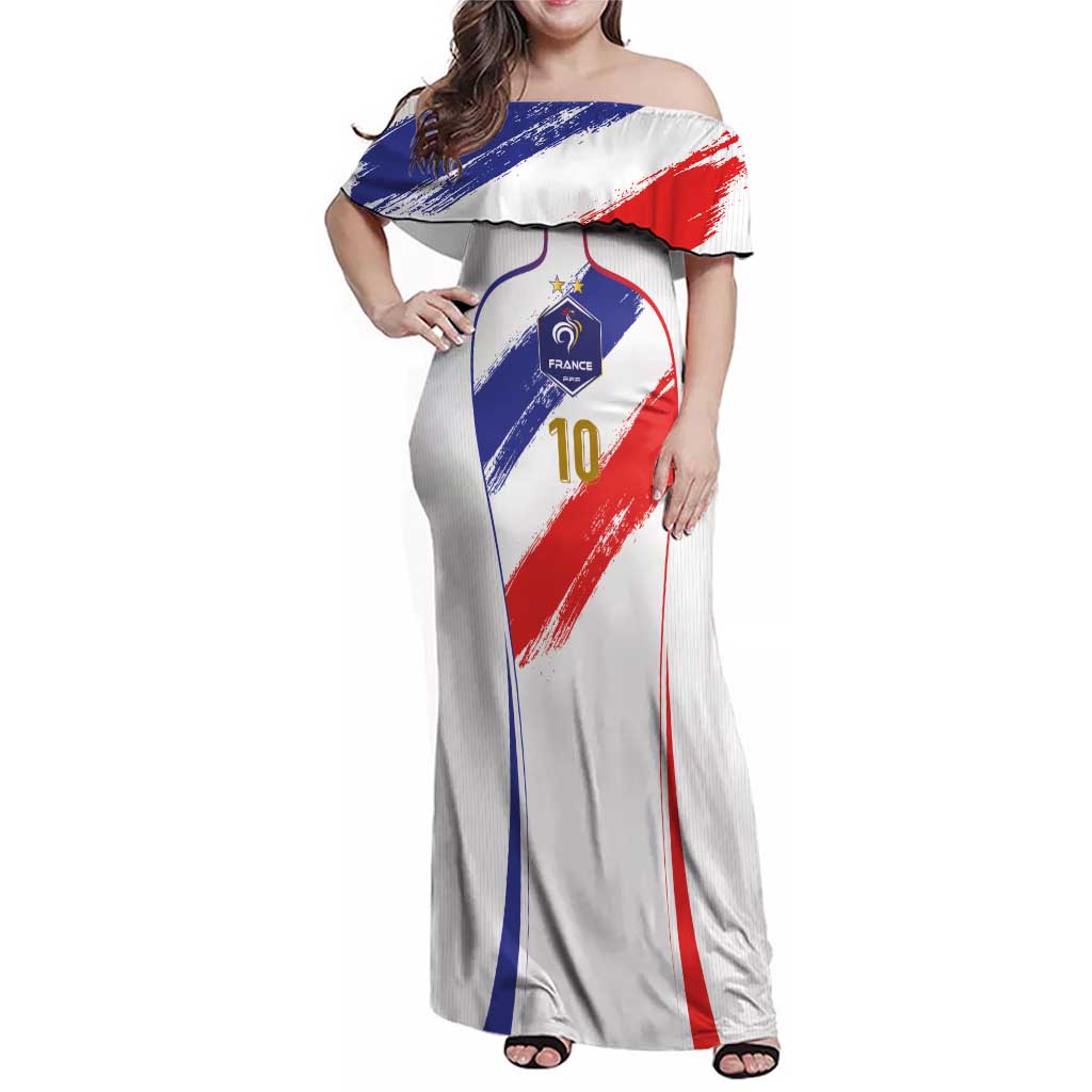 Custom France Foorball Family Matching Off Shoulder Maxi Dress and Hawaiian Shirt Les Bleus Tricolor Brush Style - Wonder Print Shop