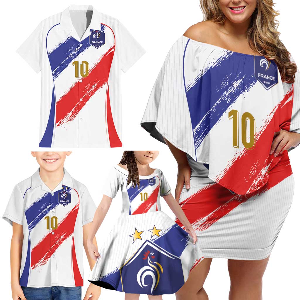 Custom France Foorball Family Matching Off Shoulder Short Dress and Hawaiian Shirt Les Bleus Tricolor Brush Style - Wonder Print Shop