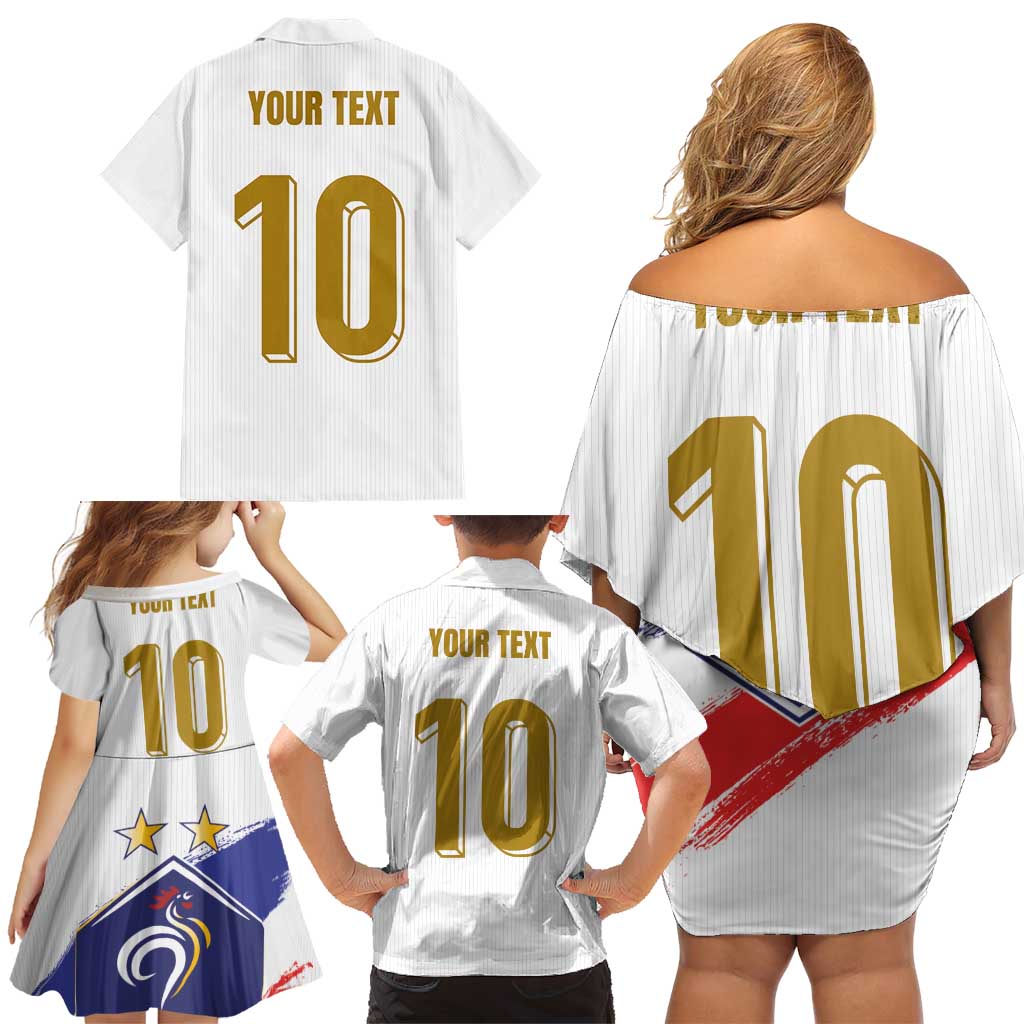 Custom France Foorball Family Matching Off Shoulder Short Dress and Hawaiian Shirt Les Bleus Tricolor Brush Style - Wonder Print Shop