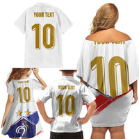 Custom France Foorball Family Matching Off Shoulder Short Dress and Hawaiian Shirt Les Bleus Tricolor Brush Style - Wonder Print Shop