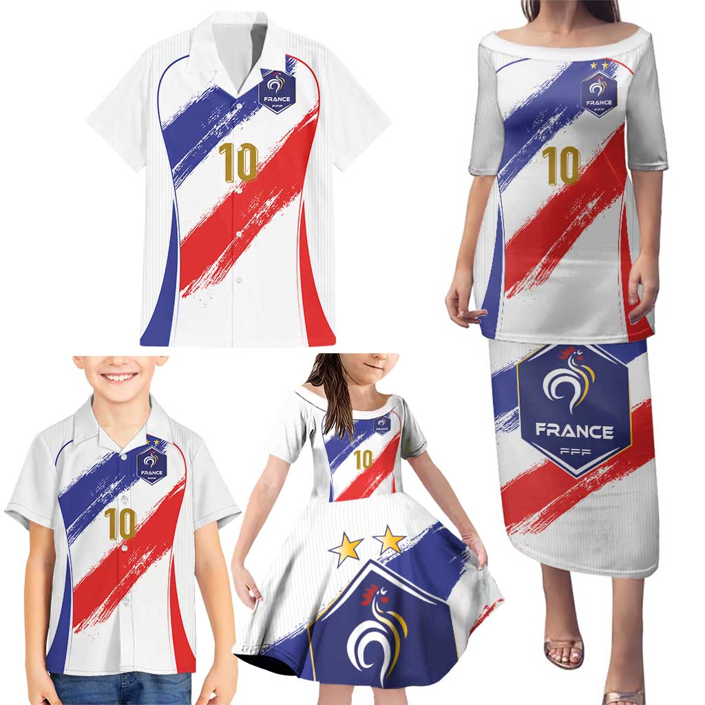 Custom France Foorball Family Matching Puletasi and Hawaiian Shirt Les Bleus Tricolor Brush Style - Wonder Print Shop