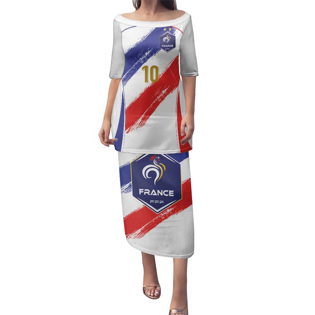 Custom France Foorball Family Matching Puletasi and Hawaiian Shirt Les Bleus Tricolor Brush Style - Wonder Print Shop