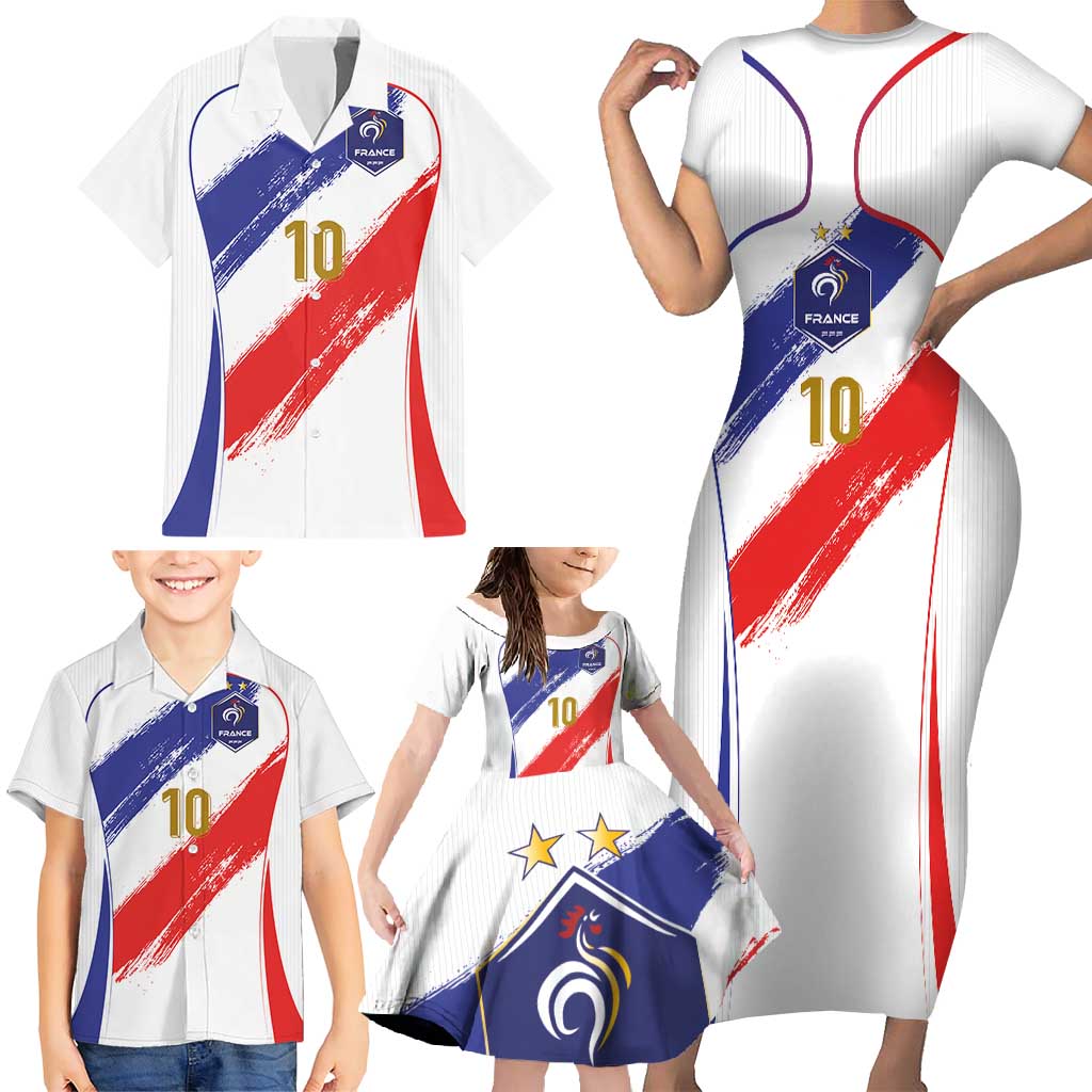 Custom France Foorball Family Matching Short Sleeve Bodycon Dress and Hawaiian Shirt Les Bleus Tricolor Brush Style - Wonder Print Shop