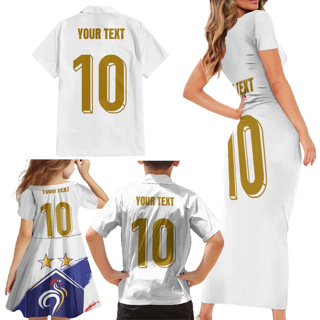 Custom France Foorball Family Matching Short Sleeve Bodycon Dress and Hawaiian Shirt Les Bleus Tricolor Brush Style - Wonder Print Shop