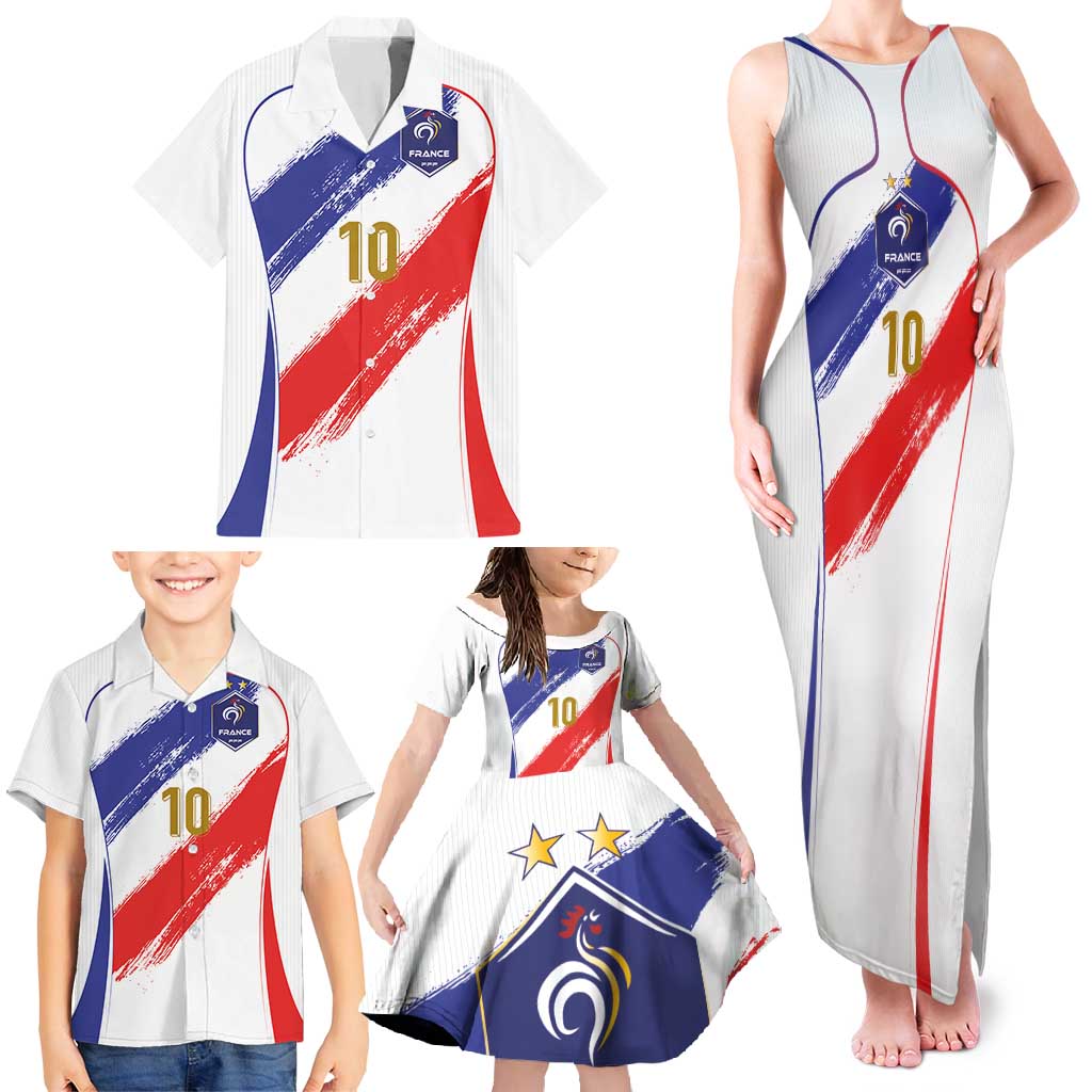 Custom France Foorball Family Matching Tank Maxi Dress and Hawaiian Shirt Les Bleus Tricolor Brush Style - Wonder Print Shop
