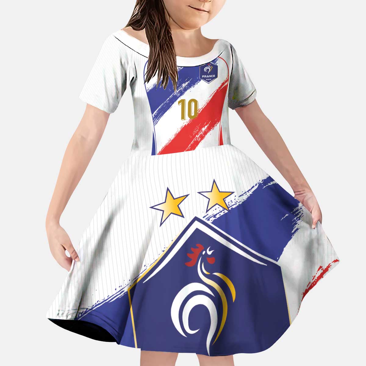 Custom France Foorball Kid Short Sleeve Dress Les Bleus Tricolor Brush Style - Wonder Print Shop