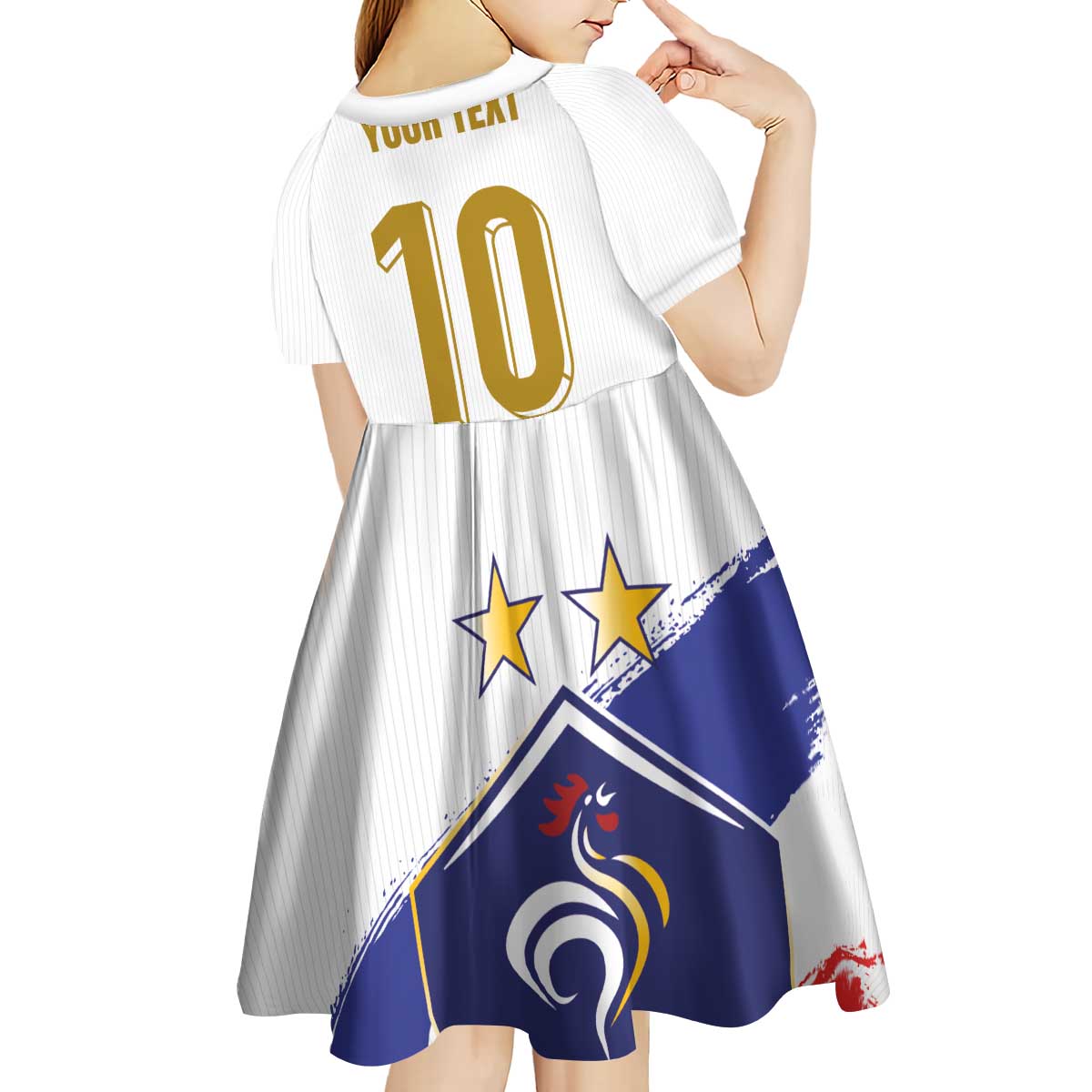 Custom France Foorball Kid Short Sleeve Dress Les Bleus Tricolor Brush Style - Wonder Print Shop