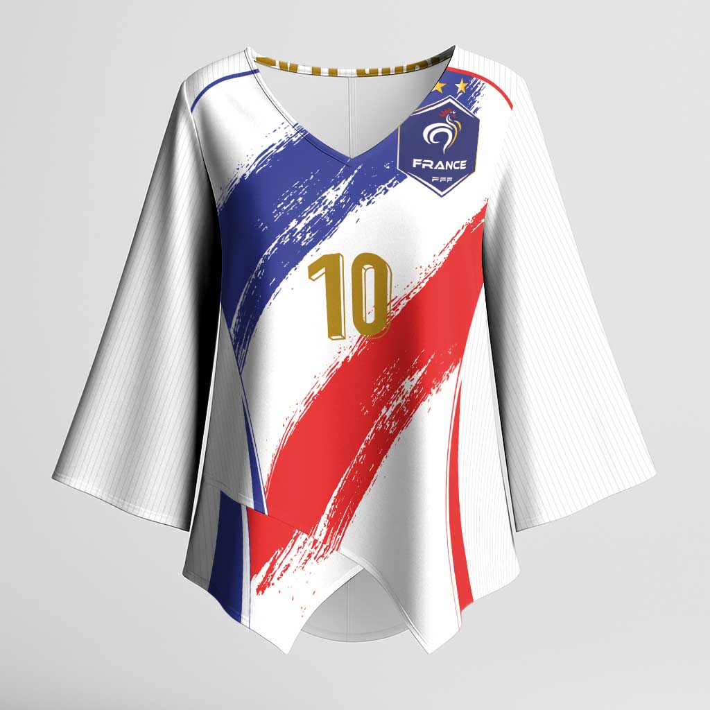 Custom France Foorball Kimono Sleeve Blouse Les Bleus Tricolor Brush Style - Wonder Print Shop