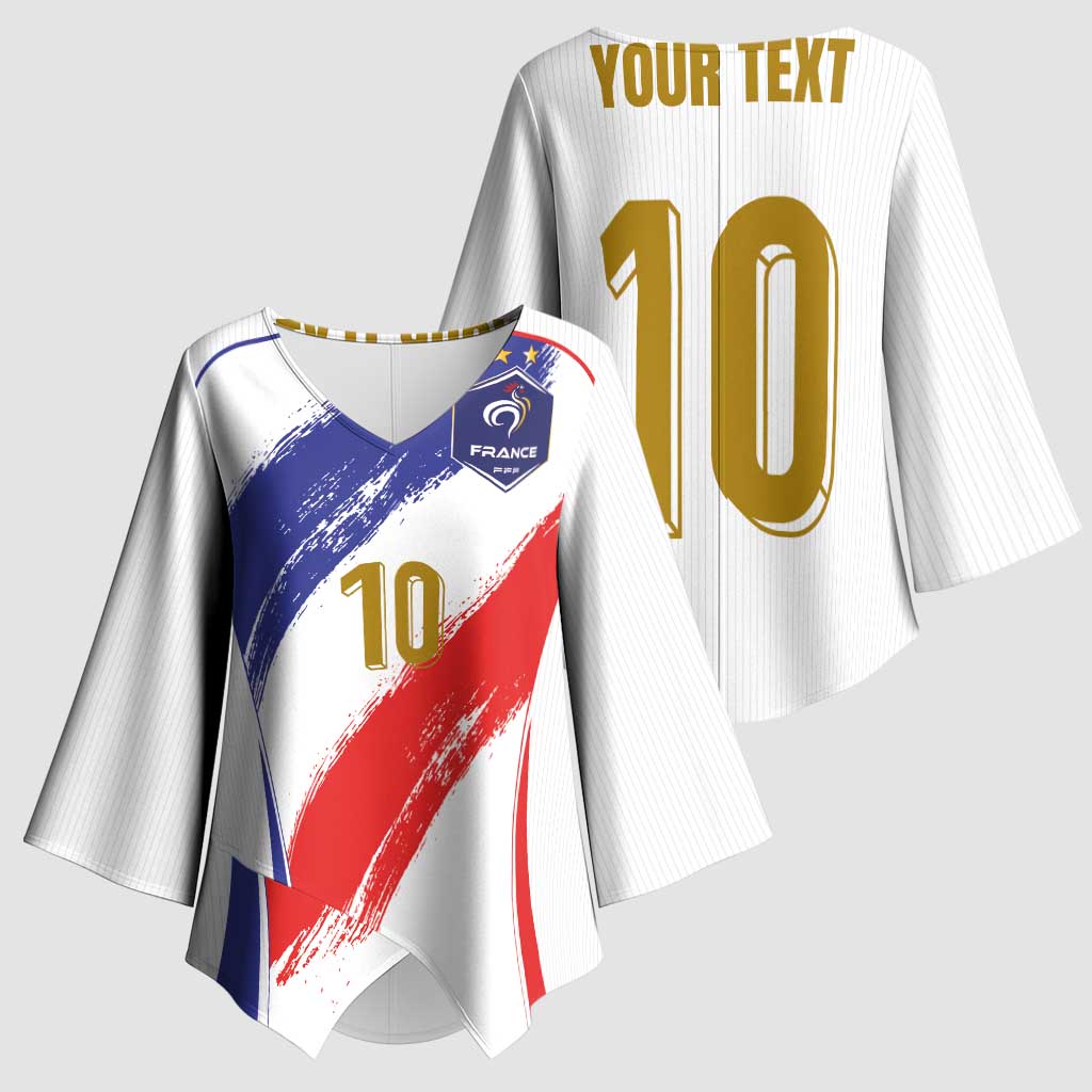 Custom France Foorball Kimono Sleeve Blouse Les Bleus Tricolor Brush Style - Wonder Print Shop