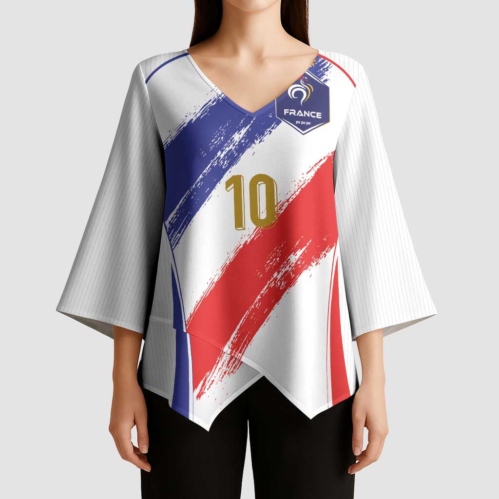Custom France Foorball Kimono Sleeve Blouse Les Bleus Tricolor Brush Style - Wonder Print Shop