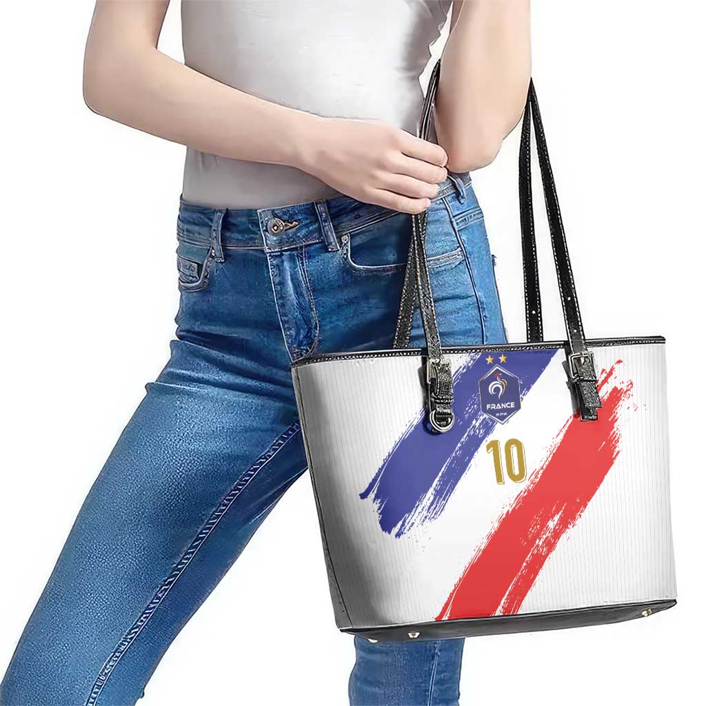 Custom France Foorball Leather Tote Bag Les Bleus Tricolor Brush Style - Wonder Print Shop