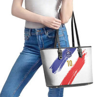 Custom France Foorball Leather Tote Bag Les Bleus Tricolor Brush Style - Wonder Print Shop