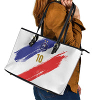 Custom France Foorball Leather Tote Bag Les Bleus Tricolor Brush Style - Wonder Print Shop