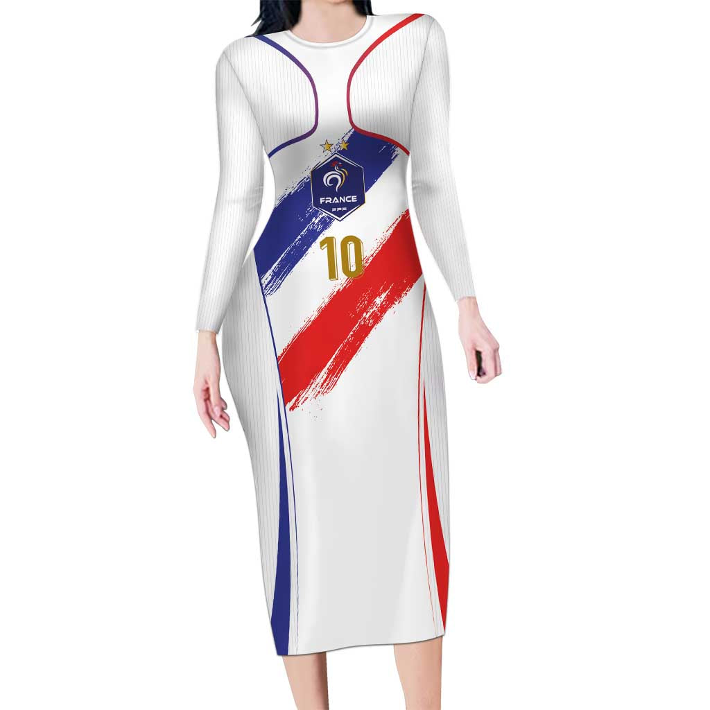 Custom France Foorball Long Sleeve Bodycon Dress Les Bleus Tricolor Brush Style - Wonder Print Shop