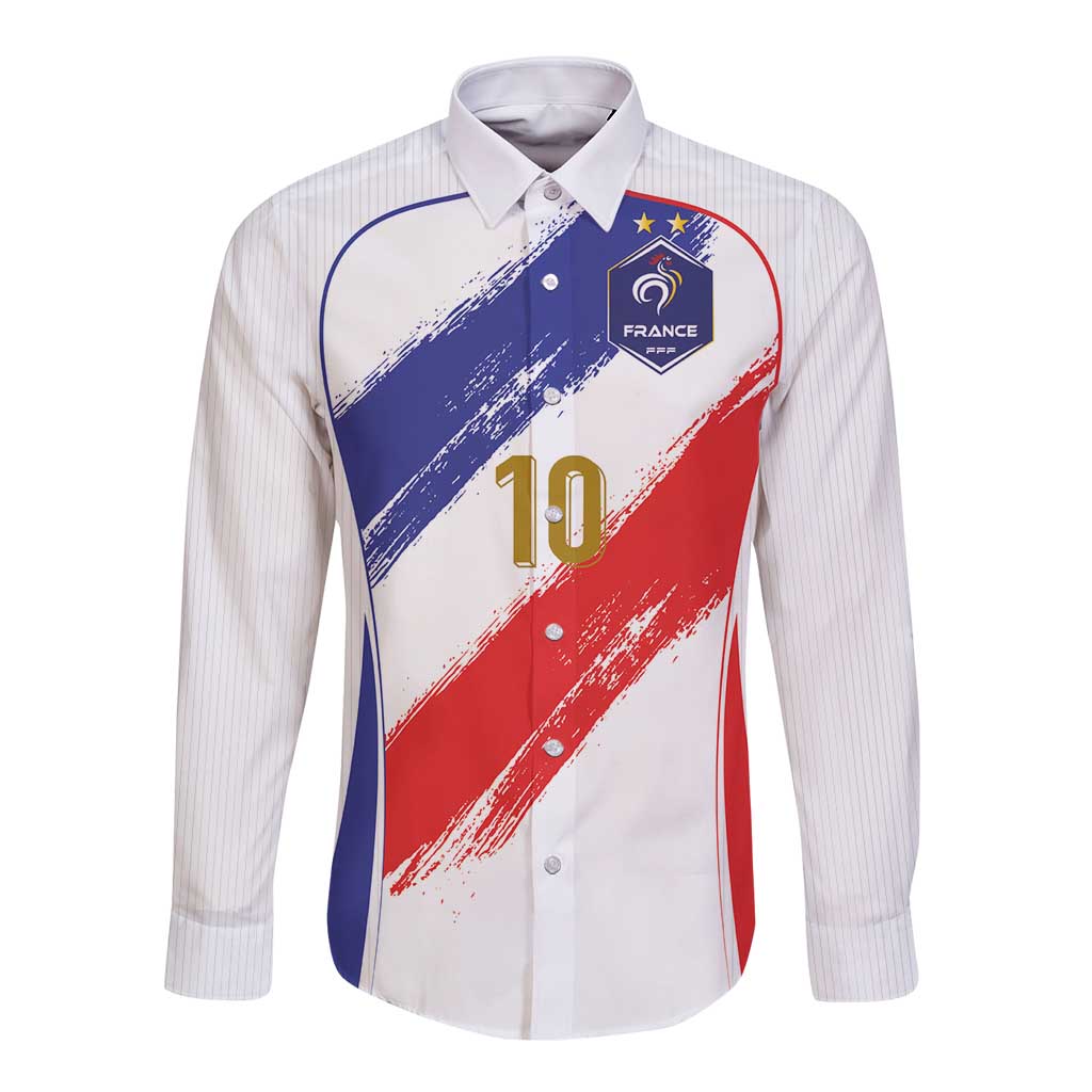 Custom France Foorball Long Sleeve Button Shirt Les Bleus Tricolor Brush Style - Wonder Print Shop