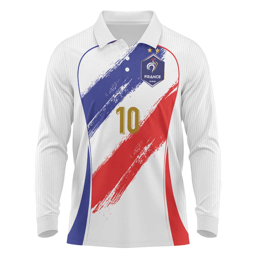 Custom France Foorball Long Sleeve Polo Shirt Les Bleus Tricolor Brush Style - Wonder Print Shop