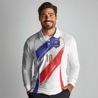 Custom France Foorball Long Sleeve Polo Shirt Les Bleus Tricolor Brush Style - Wonder Print Shop