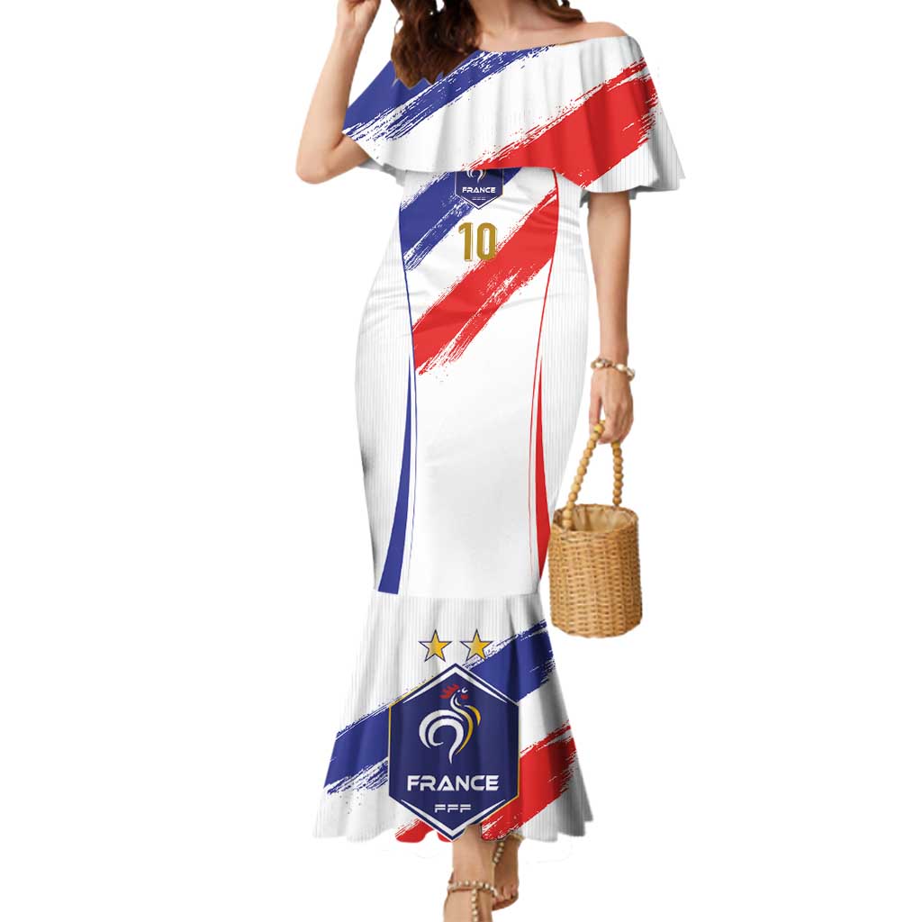 Custom France Foorball Mermaid Dress Les Bleus Tricolor Brush Style - Wonder Print Shop
