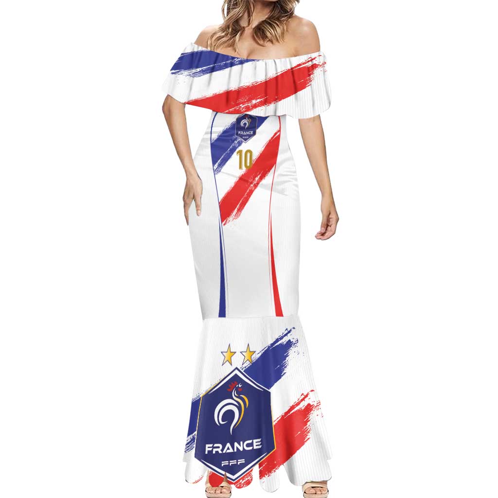 Custom France Foorball Mermaid Dress Les Bleus Tricolor Brush Style - Wonder Print Shop