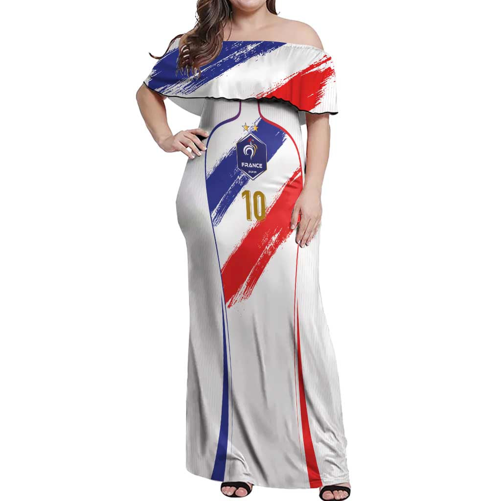 Custom France Foorball Off Shoulder Maxi Dress Les Bleus Tricolor Brush Style - Wonder Print Shop