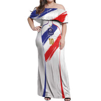 Custom France Foorball Off Shoulder Maxi Dress Les Bleus Tricolor Brush Style - Wonder Print Shop
