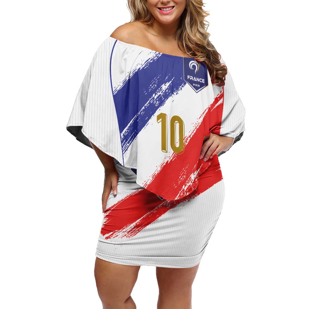 Custom France Foorball Off Shoulder Short Dress Les Bleus Tricolor Brush Style - Wonder Print Shop