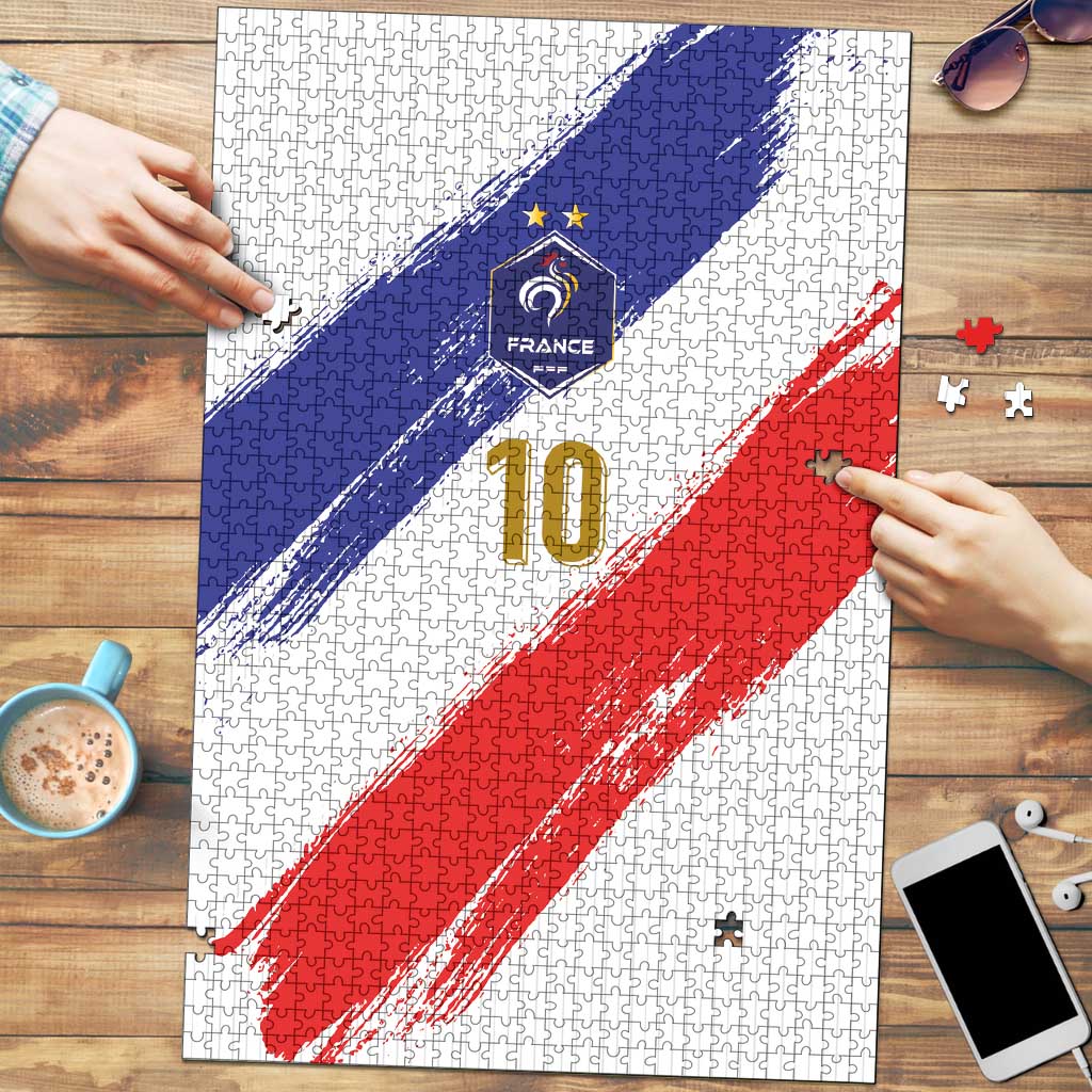 Custom France Foorball Puzzle Les Bleus Tricolor Brush Style - Wonder Print Shop