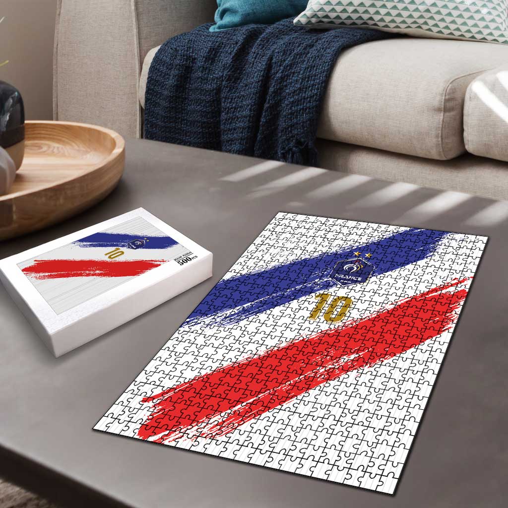 Custom France Foorball Puzzle Les Bleus Tricolor Brush Style - Wonder Print Shop