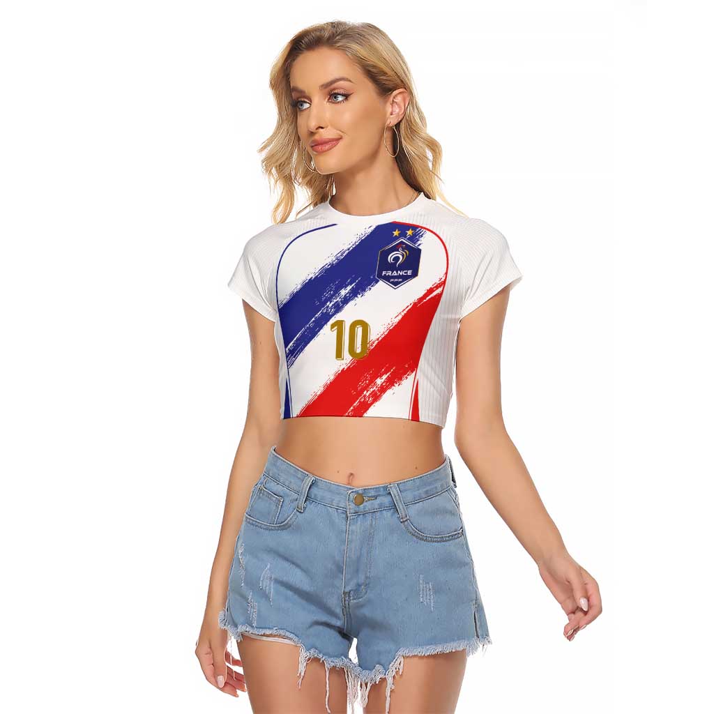 Custom France Foorball Raglan Cropped T Shirt Les Bleus Tricolor Brush Style - Wonder Print Shop