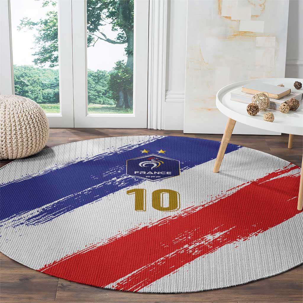 Custom France Foorball Round Carpet Les Bleus Tricolor Brush Style - Wonder Print Shop