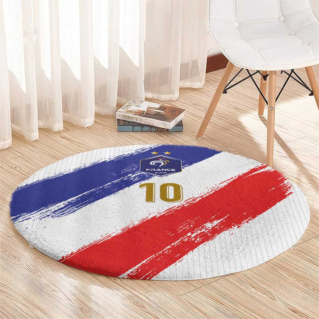 Custom France Foorball Round Carpet Les Bleus Tricolor Brush Style - Wonder Print Shop