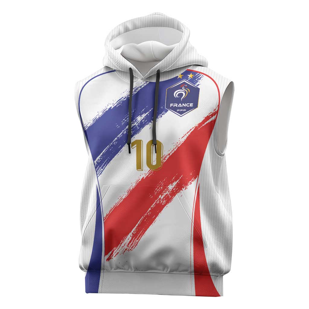 Custom France Foorball Sleeveless Hoodie Les Bleus Tricolor Brush Style - Wonder Print Shop