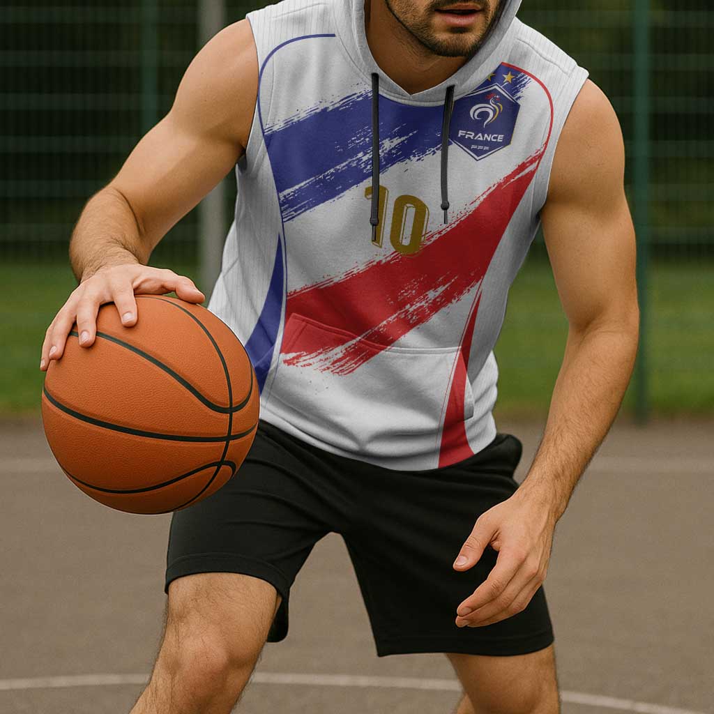 Custom France Foorball Sleeveless Hoodie Les Bleus Tricolor Brush Style - Wonder Print Shop