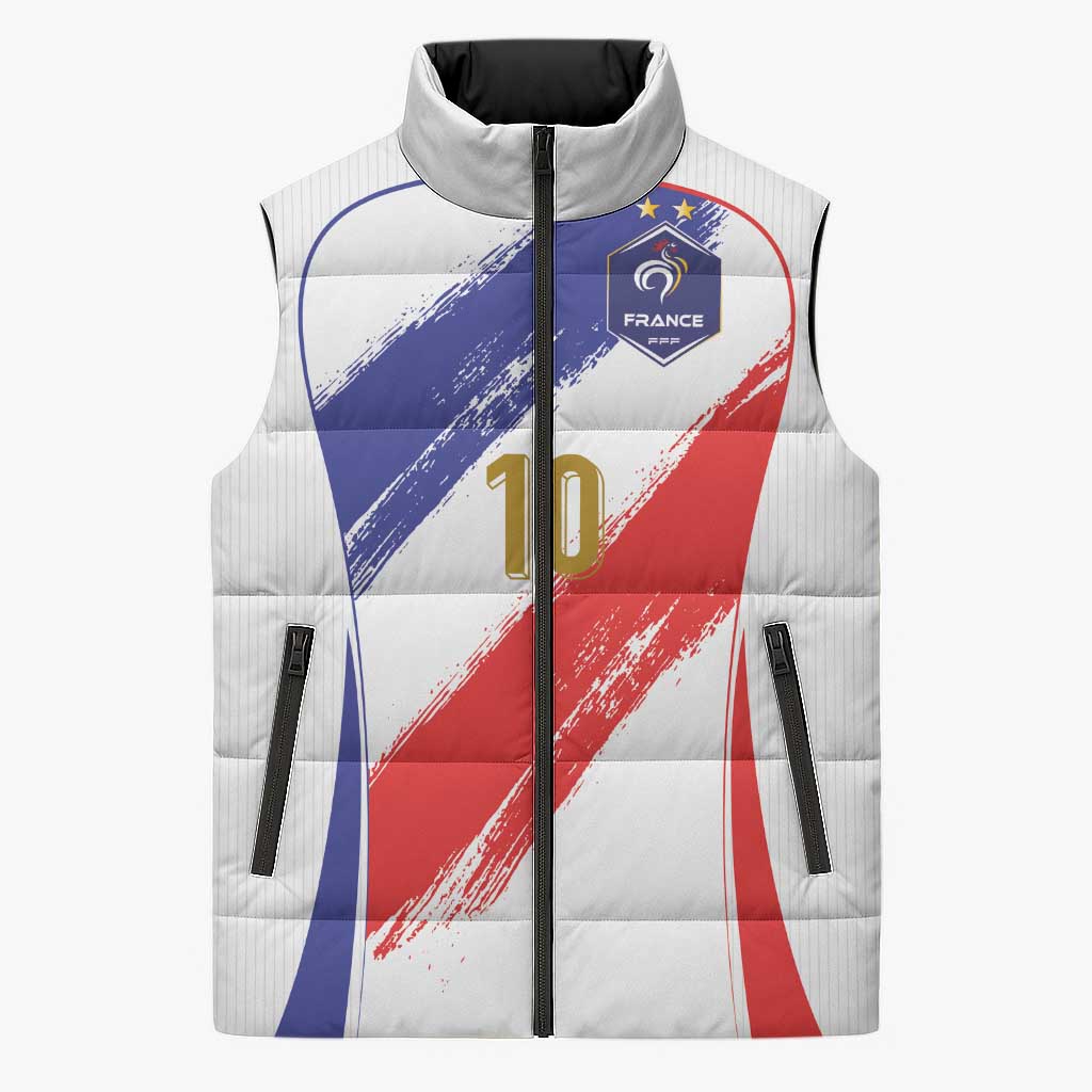 Custom France Foorball Sleeveless Puffer Jacket Les Bleus Tricolor Brush Style - Wonder Print Shop