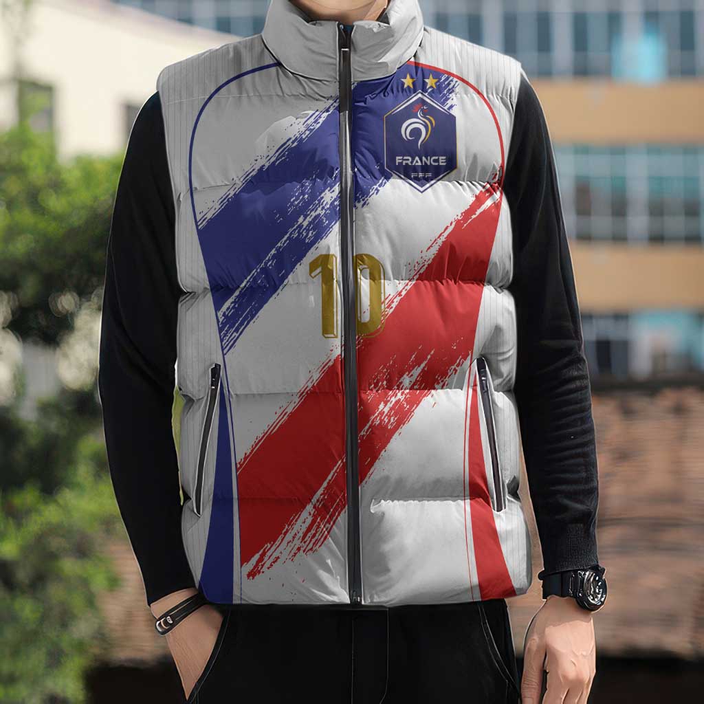 Custom France Foorball Sleeveless Puffer Jacket Les Bleus Tricolor Brush Style - Wonder Print Shop