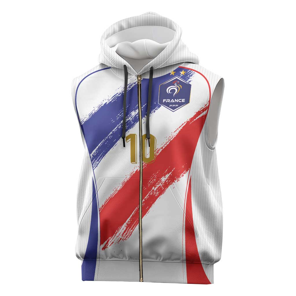 Custom France Foorball Sleeveless Zip Hoodie Les Bleus Tricolor Brush Style - Wonder Print Shop