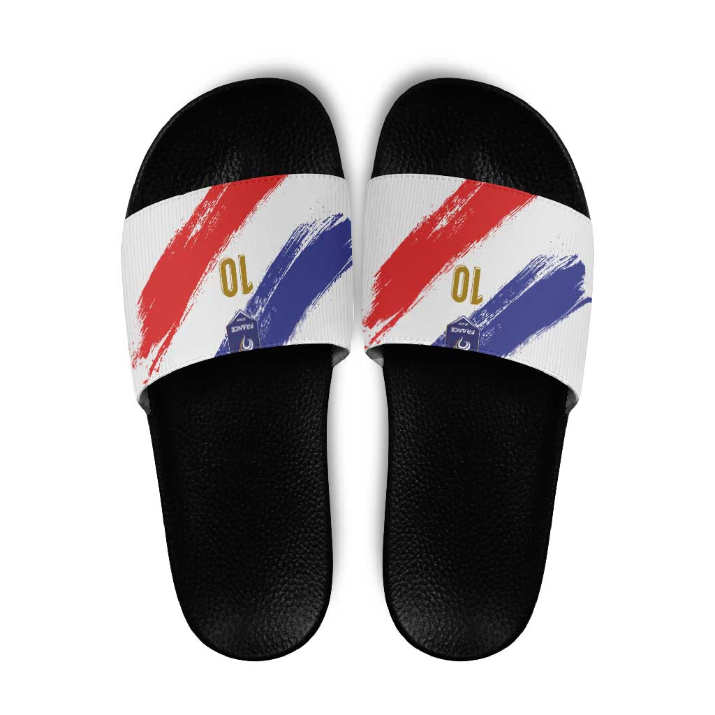 Custom France Foorball Slide Sandals Les Bleus Tricolor Brush Style - Wonder Print Shop