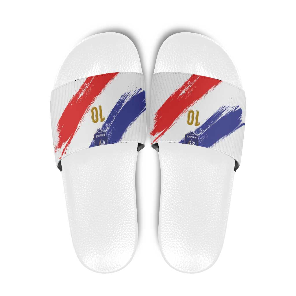 Custom France Foorball Slide Sandals Les Bleus Tricolor Brush Style - Wonder Print Shop