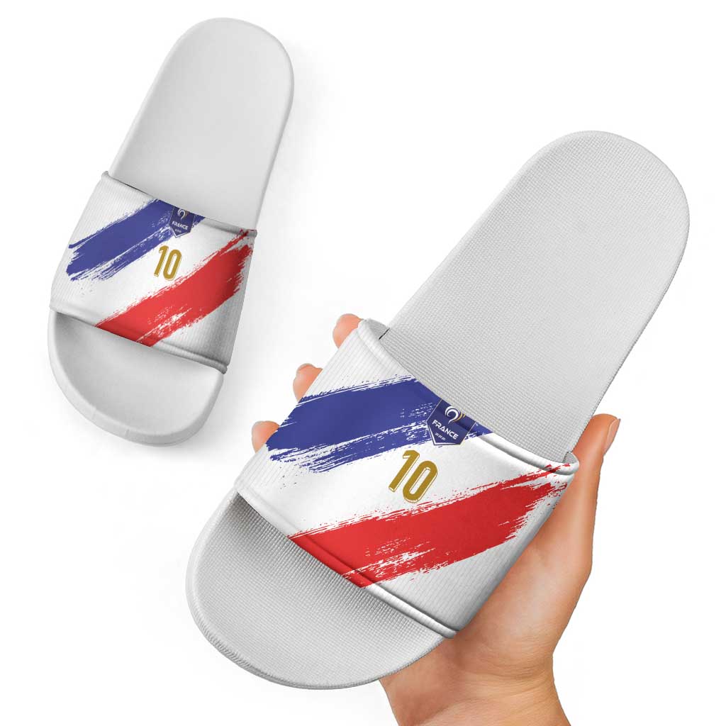 Custom France Foorball Slide Sandals Les Bleus Tricolor Brush Style - Wonder Print Shop