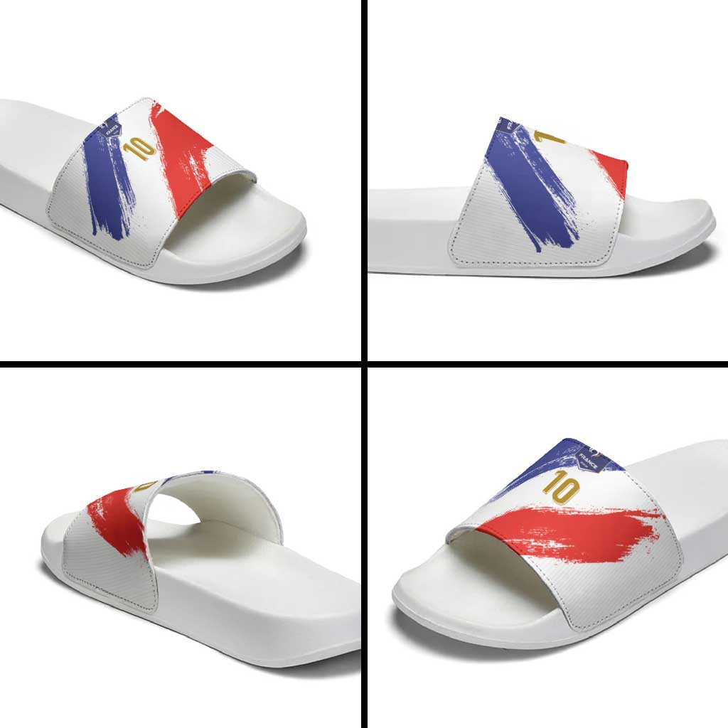 Custom France Foorball Slide Sandals Les Bleus Tricolor Brush Style - Wonder Print Shop