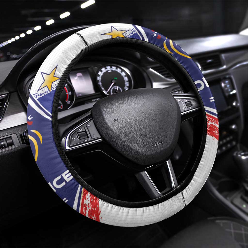 France Foorball Steering Wheel Cover Les Bleus Tricolor Brush Style - Wonder Print Shop