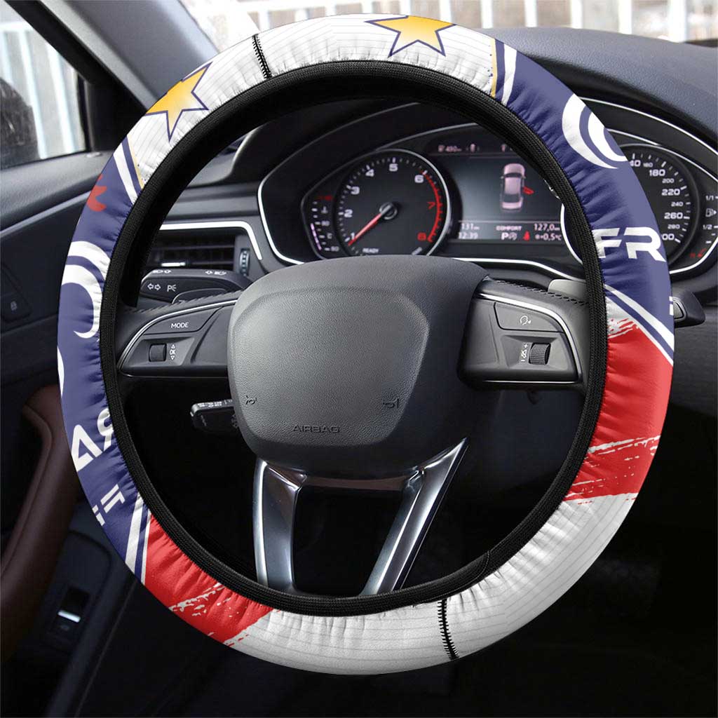 France Foorball Steering Wheel Cover Les Bleus Tricolor Brush Style - Wonder Print Shop